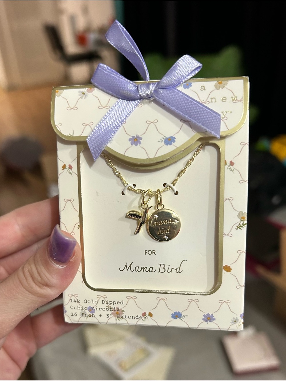 Target 14k Gold Dipped Mama Bird Charm Necklace Boxed CZ NWT